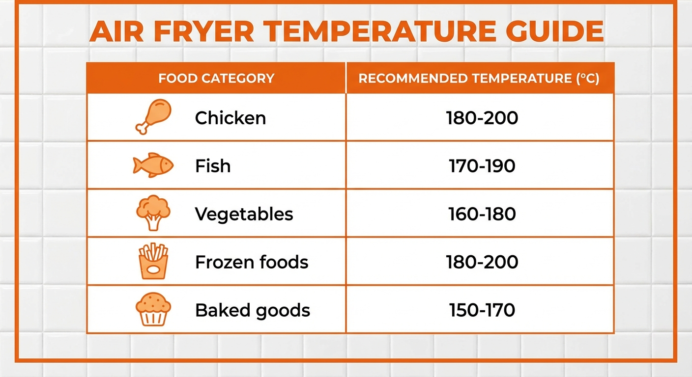 Infographic: Air Fryer Temperature Chart for Every Food Type — chicken, fish, veg, frozen foods
