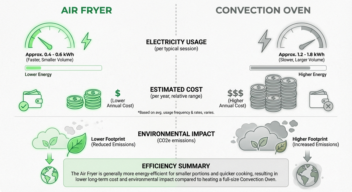 Dual-basket air fryer next to a hybrid convection air fryer oven on a modern kitchen counter