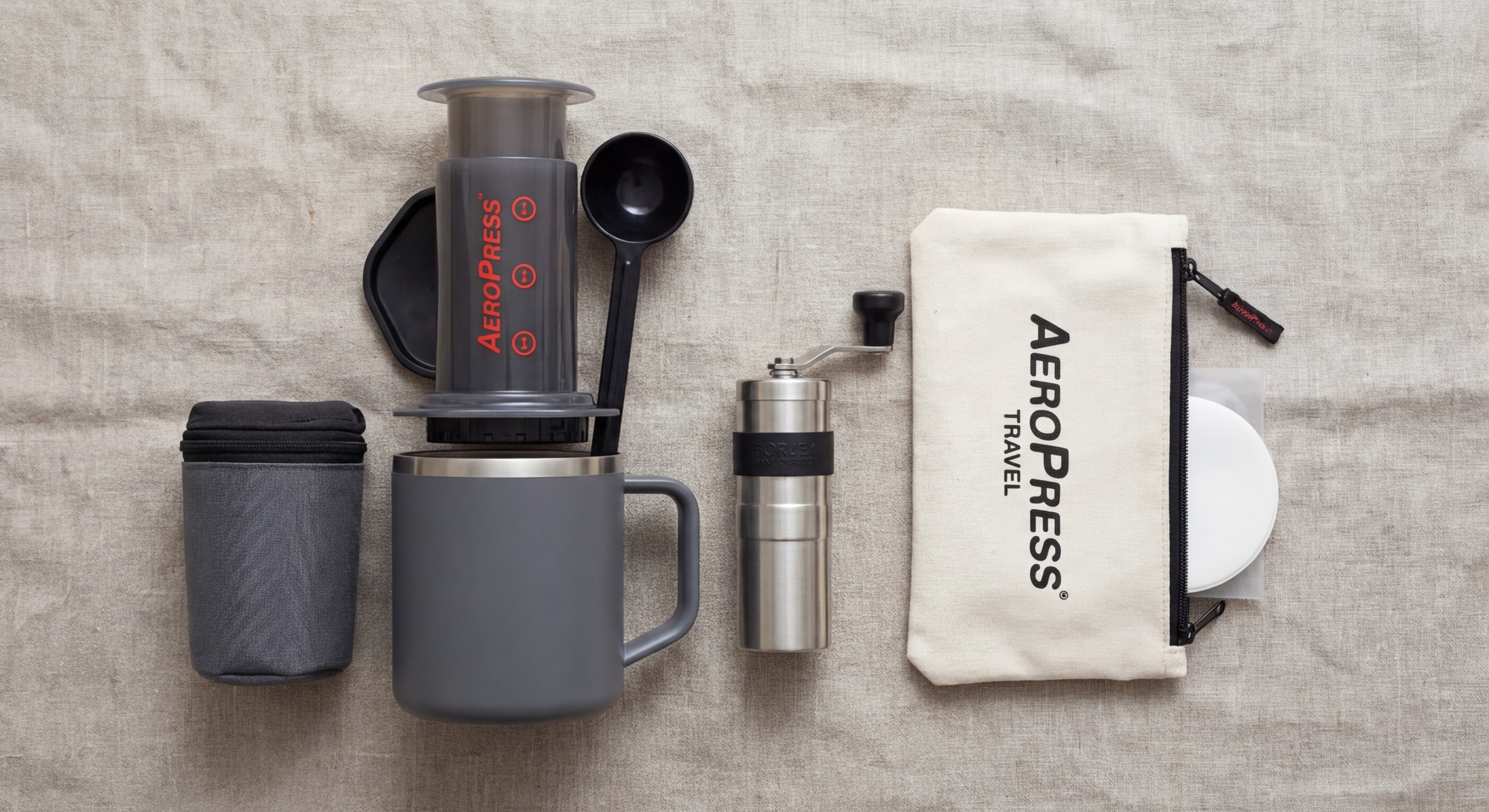 AeroPress Go packed in its travel case, demonstrating portability for travel and office use