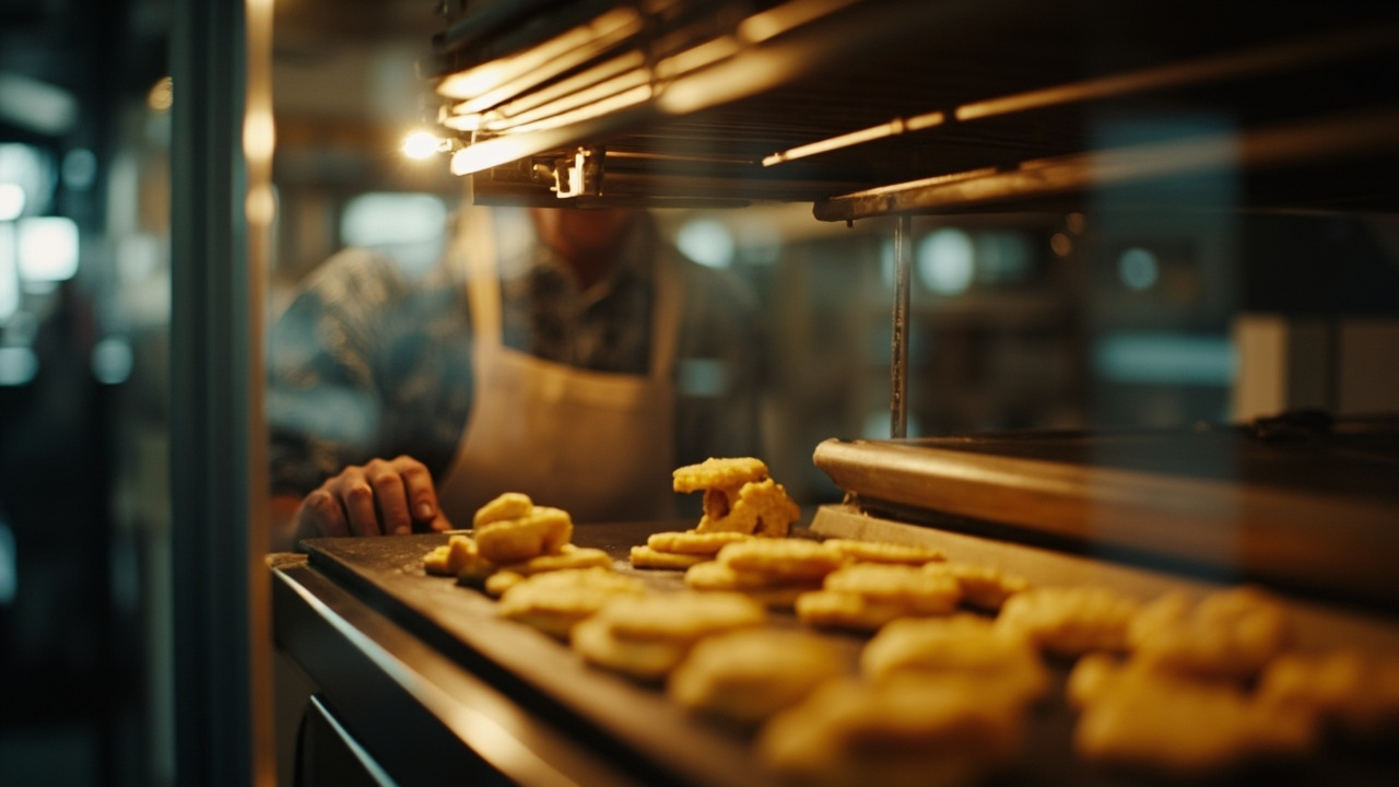 Baker checking air fryer cookies through the glass window