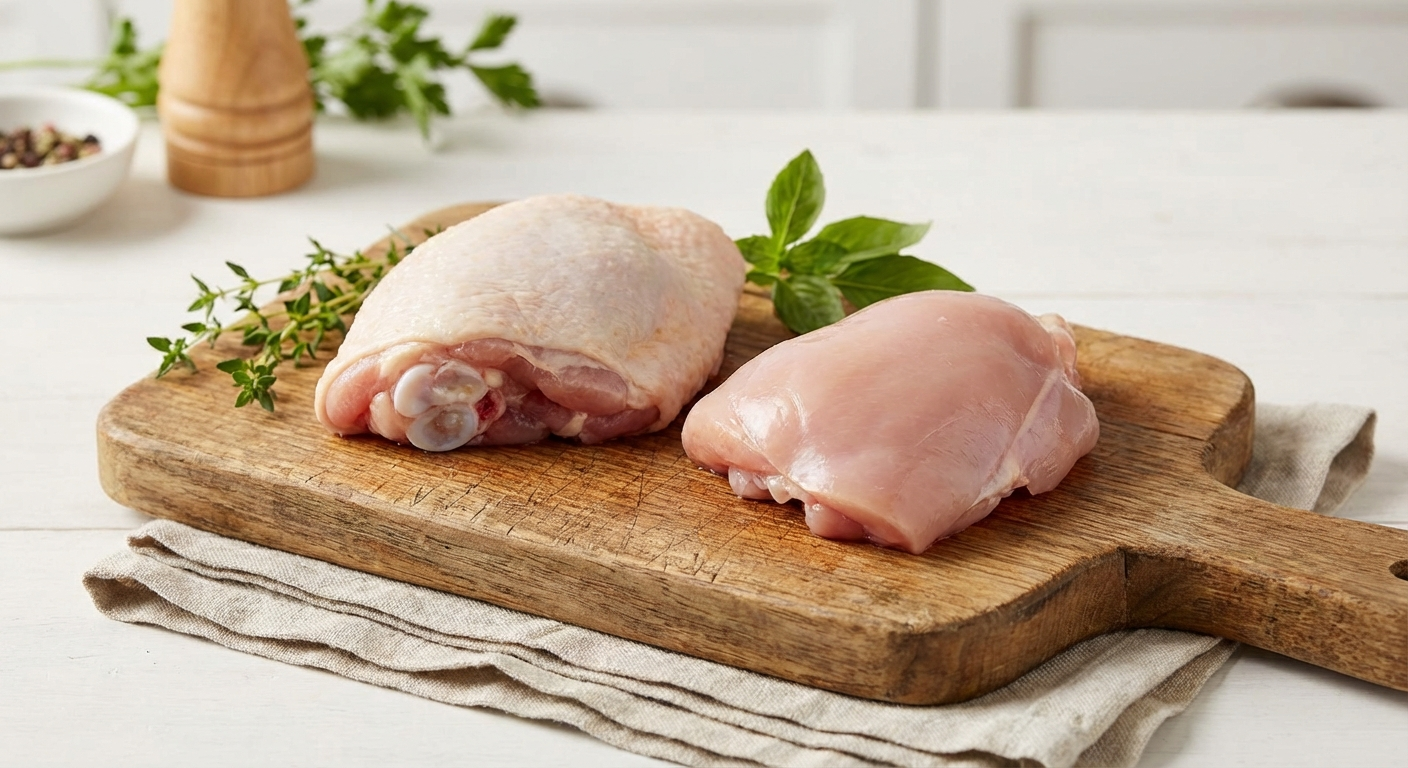 Side-by-side comparison of bone-in and boneless air fryer chicken thighs