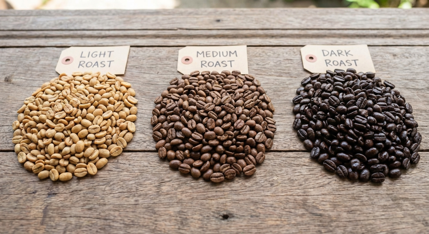 Comparison of three coffee subscription bags side by side showing roast color differences