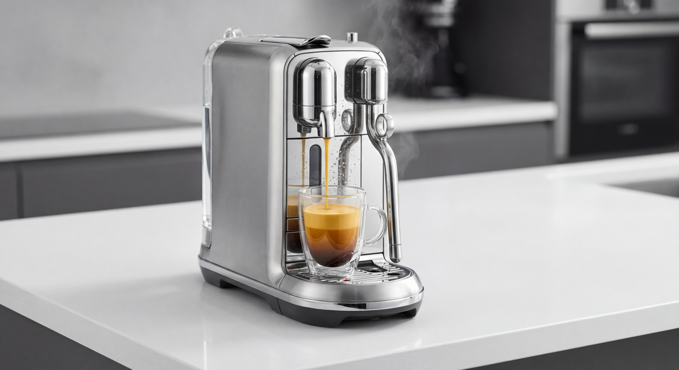 Nespresso Vertuo Plus extracting espresso with rich golden crema, demonstrating authentic espresso pressure extraction