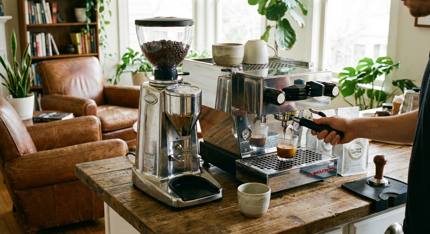 Premium burr grinder for home espresso with shot pulling